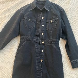 Zara Black Denim Long-Sleeve Dress